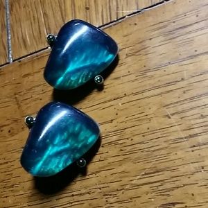 Green Stone Chunky Pierced Earrings